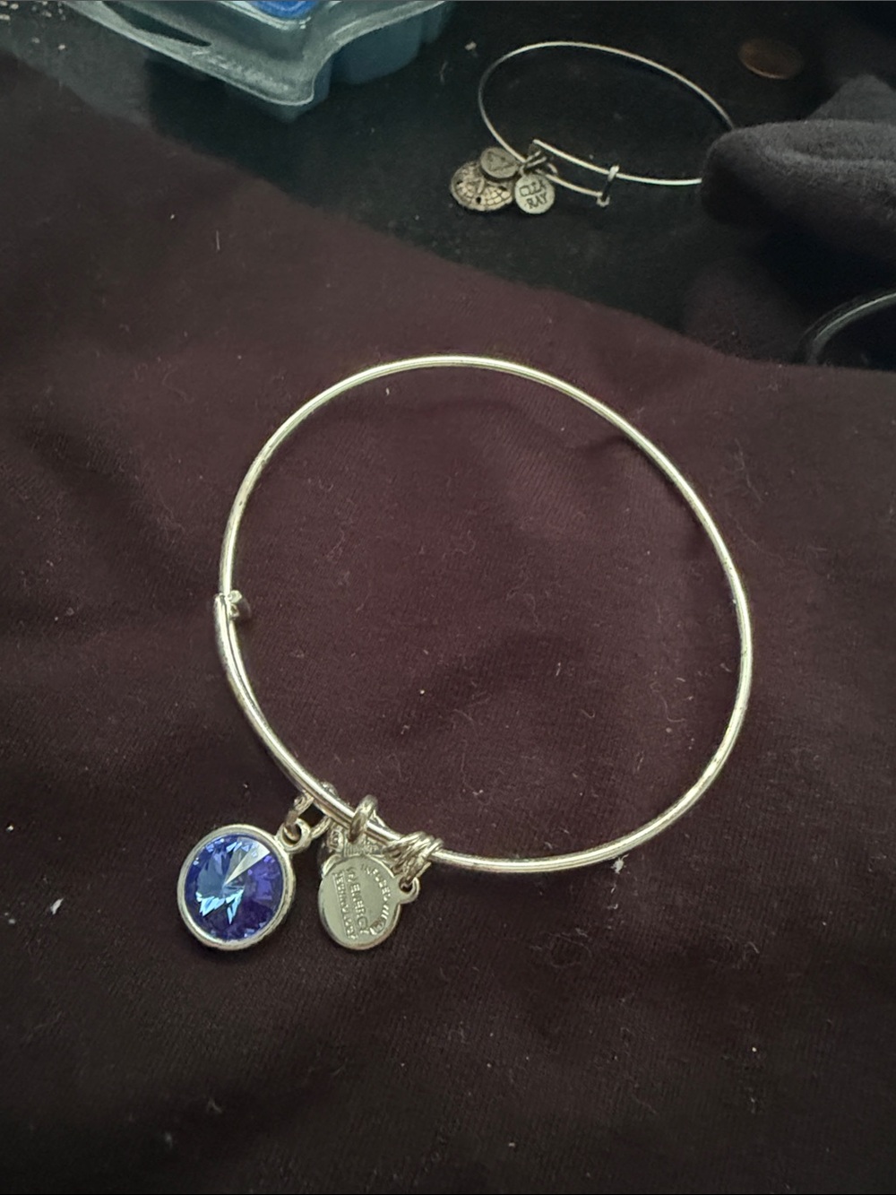 Alex and Ani Silver-Tone Bangle with Blue Crystal Charm